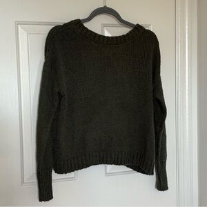 Dark Olive Women's Crew Neck Tie Back Sweater